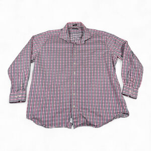 Peter Millar Shirt Adult 2XL XXL Pink Blue White Plaid Button Up Designer